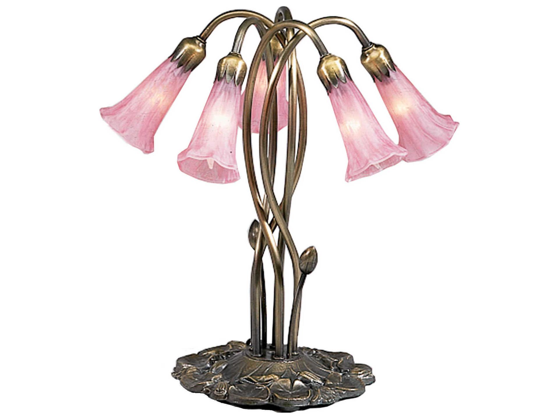 Tiffany Pink Pond Lily 5-Light Accent Lamp in Antique Copper