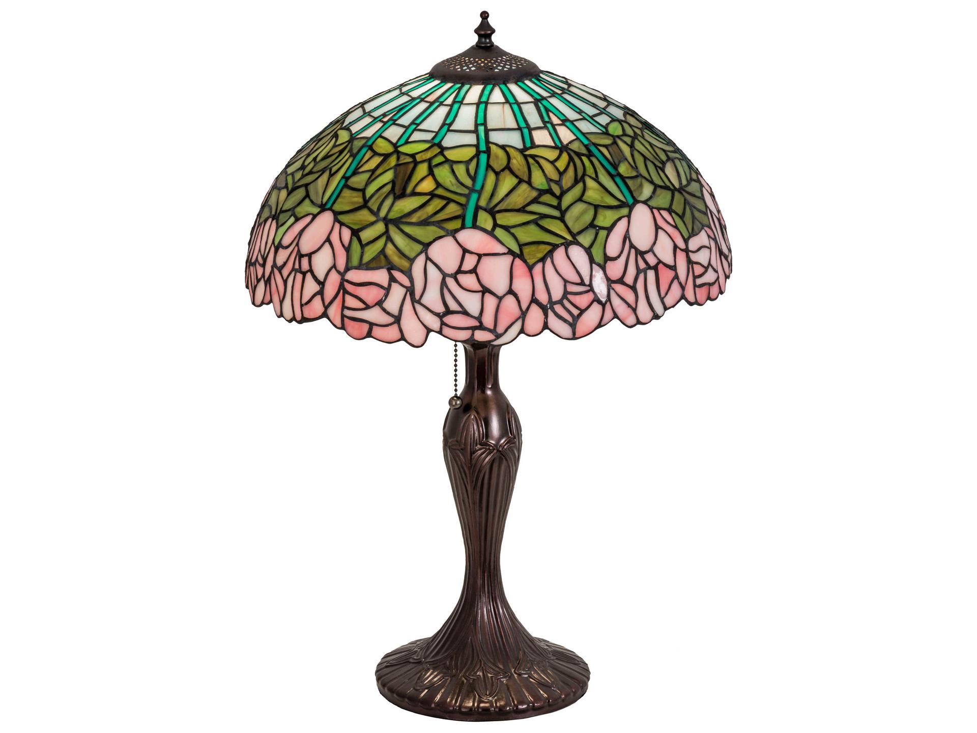 Tiffany Cabbage Rose 1-Light Table Lamp in Mahogany Bronze with Stained Glass Shade