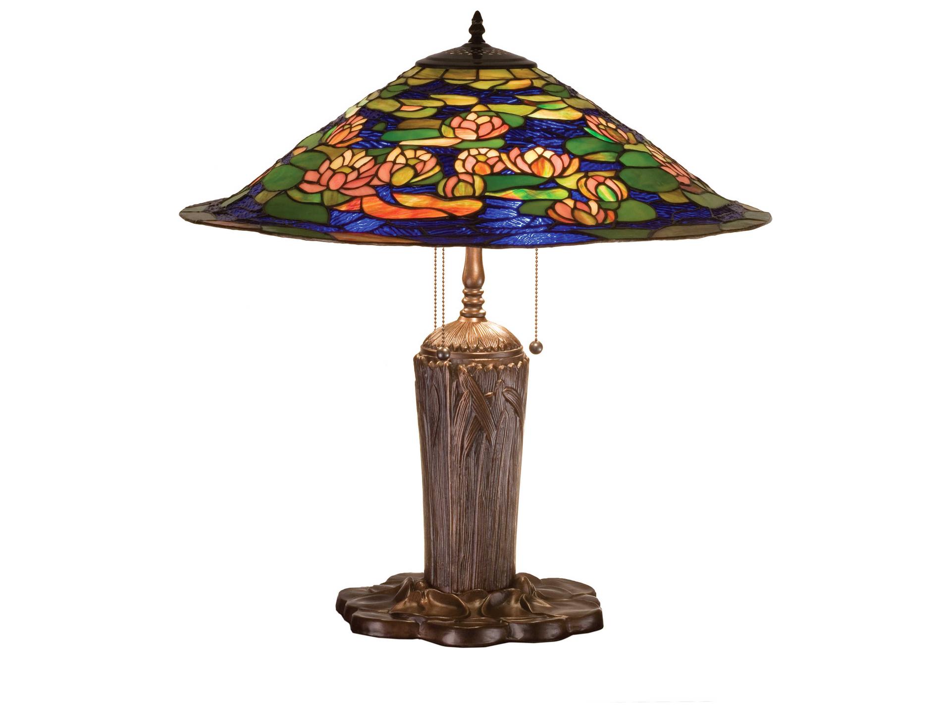 Tiffany Pond Lily 3-Light Table Lamp in Mahogany Bronze with Stained Glass Shade
