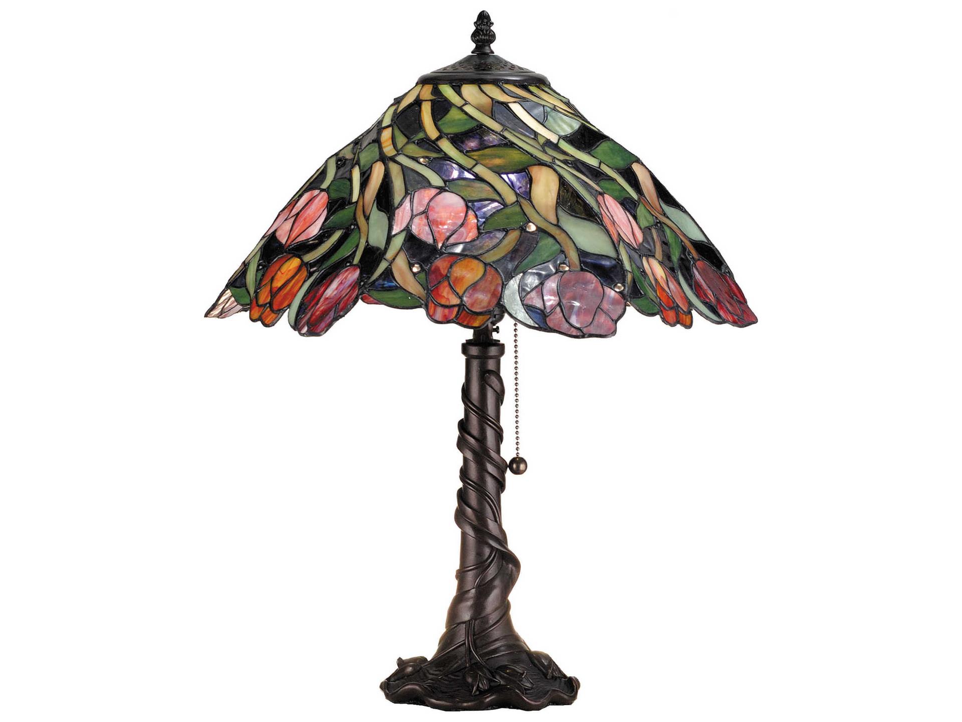 Tiffany Spiral Tulip Two-Light Table Lamp in Mahogany Bronze