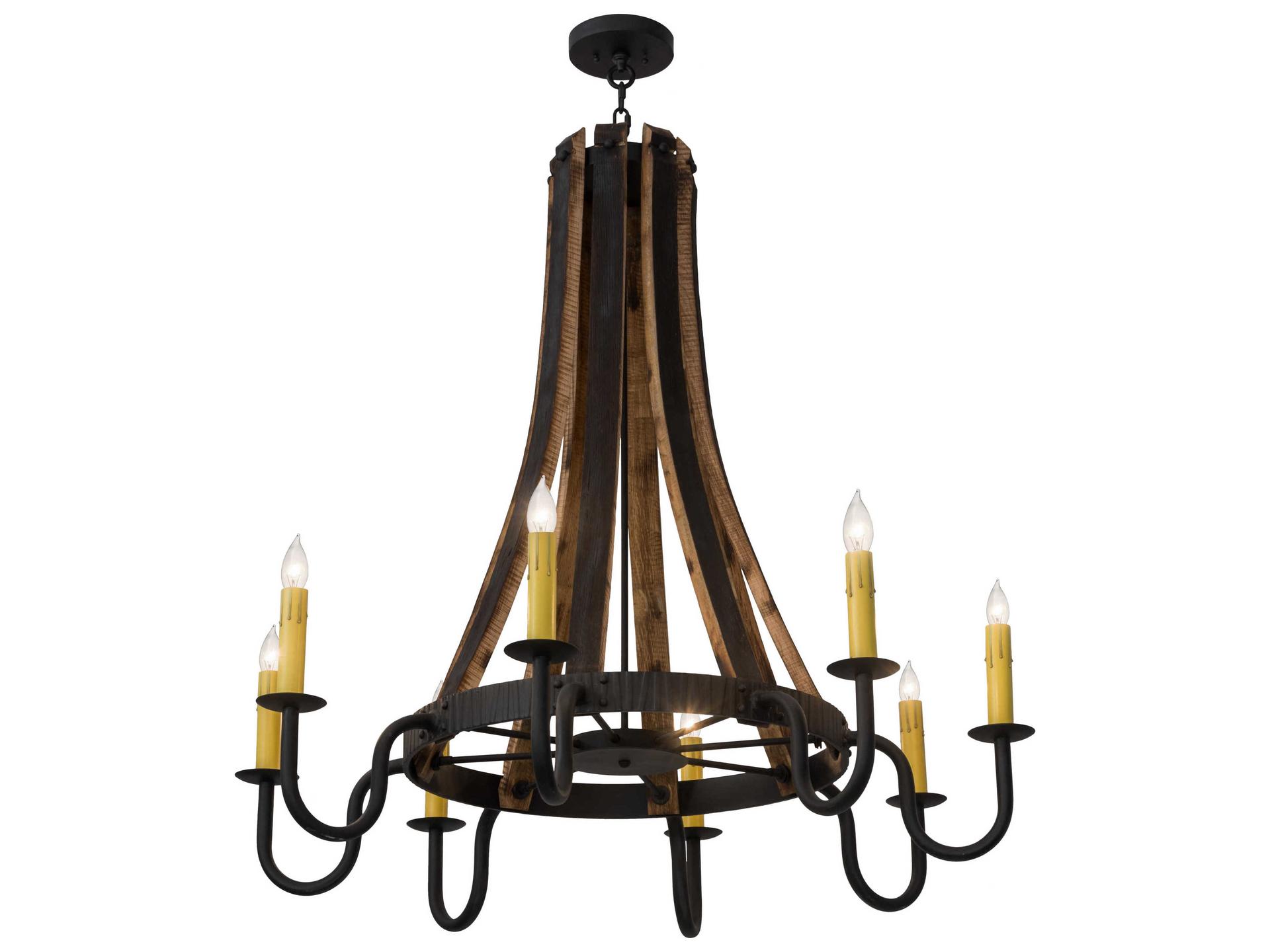 Barrel Stave 8-Light Candelabra Chandelier in Costello Black and Antique Wood