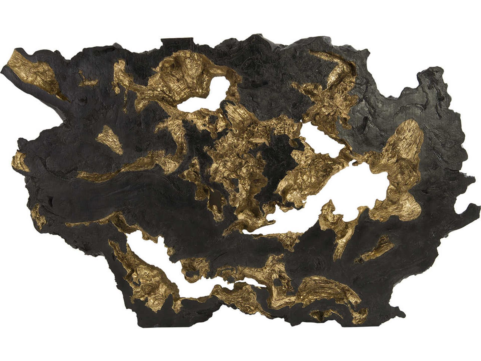 Burled Root Wall Art Black and Gold Leaf Large Scale