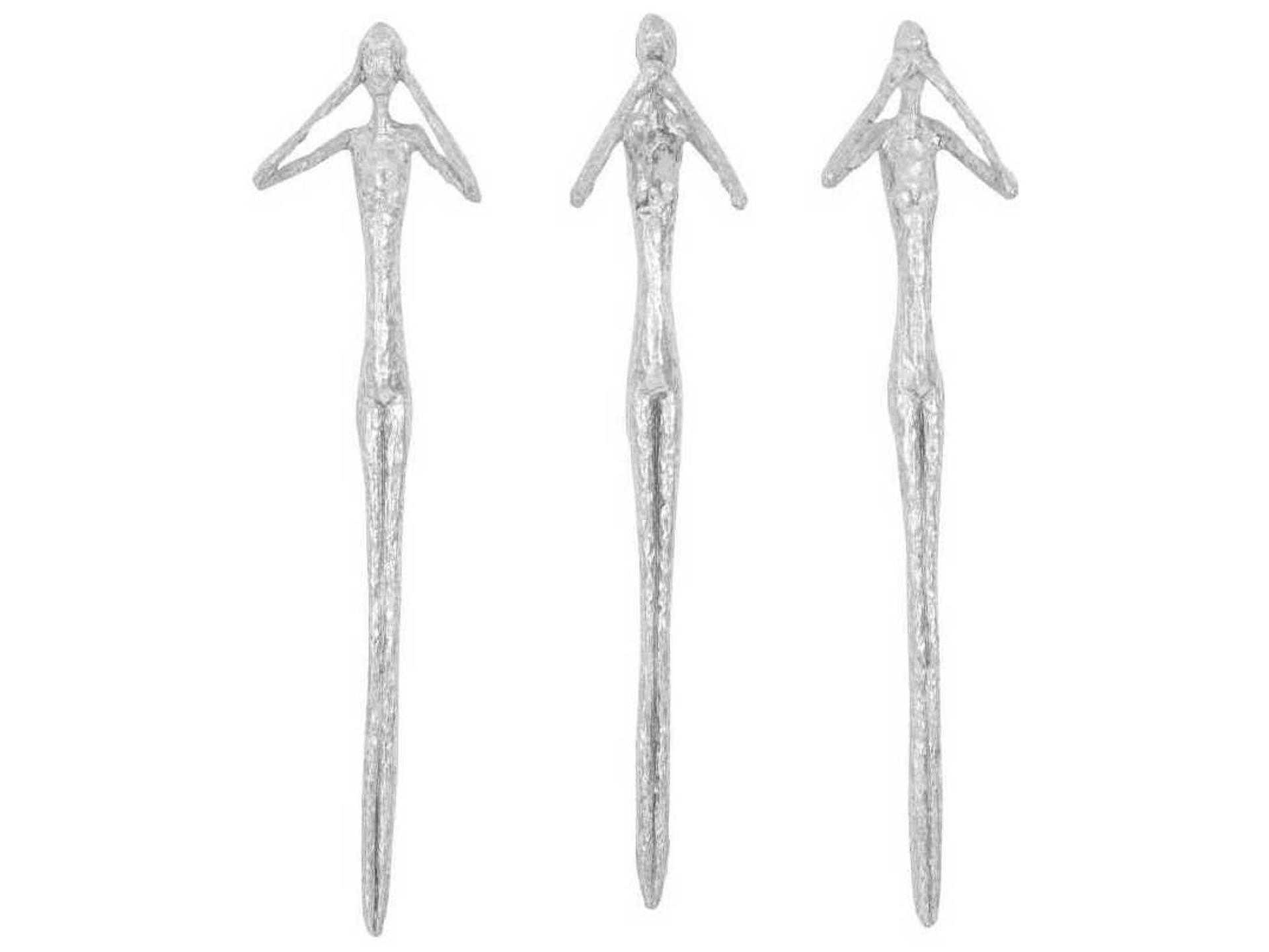 Silver Leaf See, Hear, Speak No Evil Resin Wall Art Set of 3