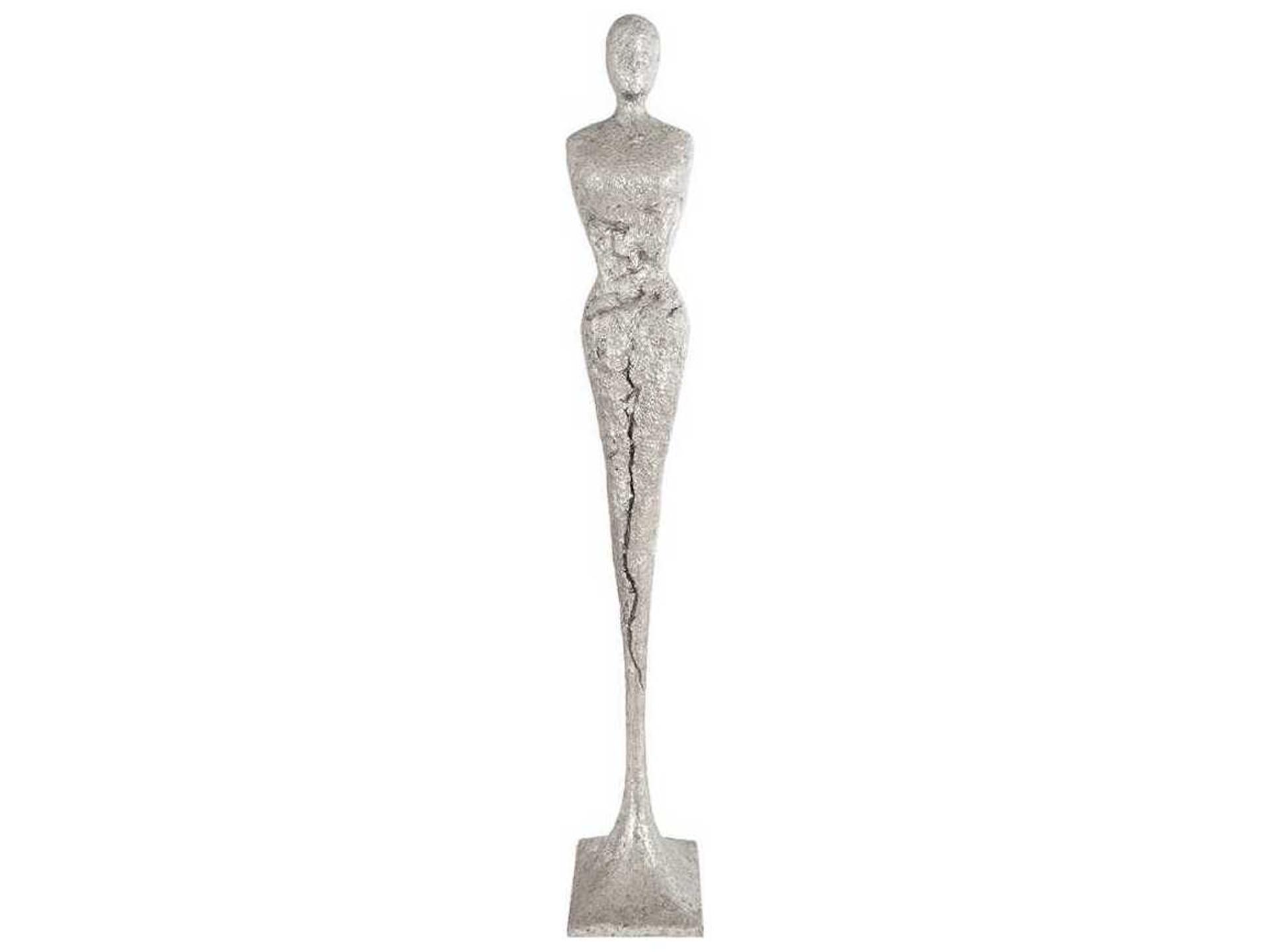 Tall Chiseled Female Sculpture Silver Leaf