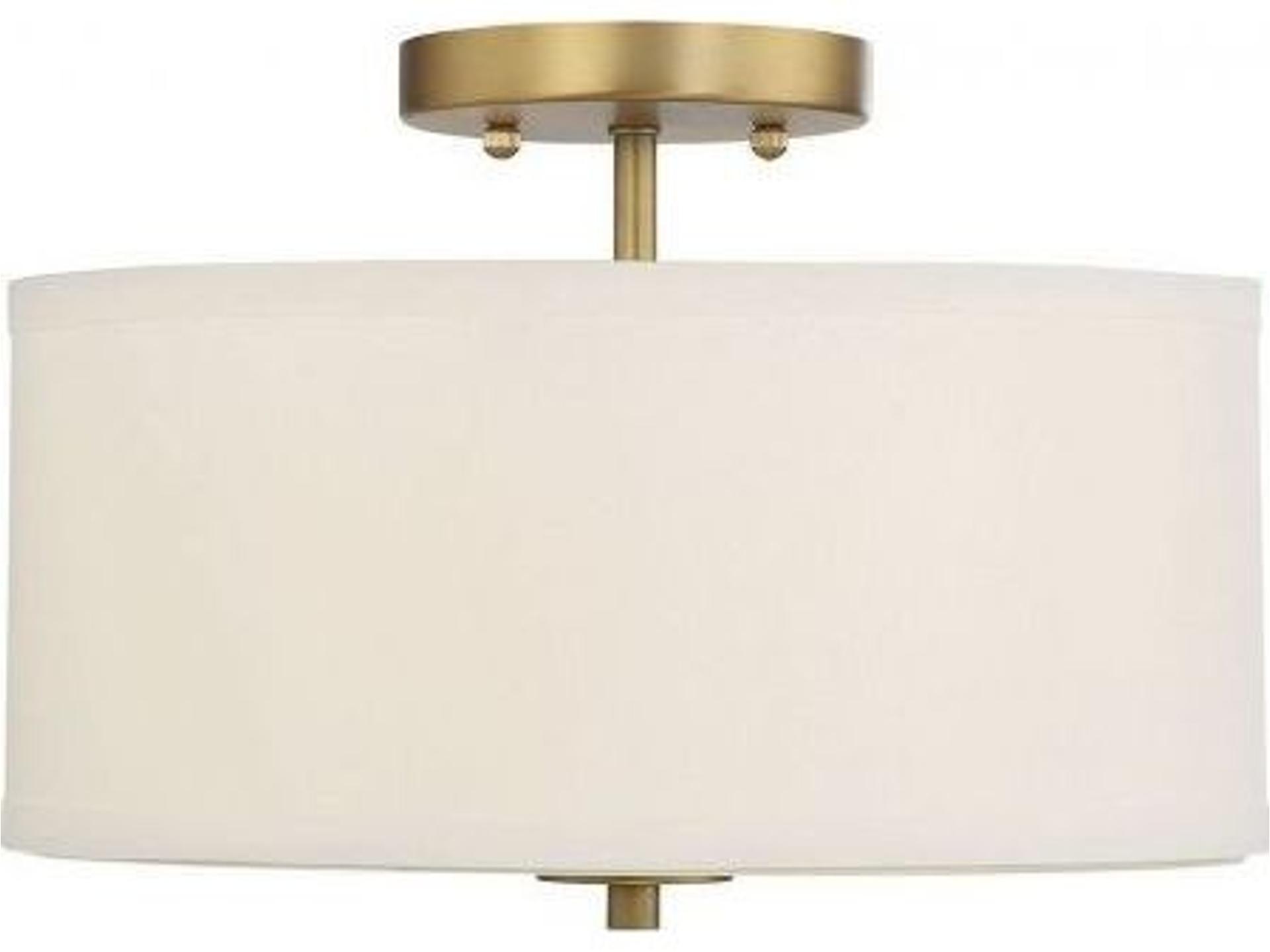 Savoy House Meridian 2-Light Natural Brass White Drum Semi Flush Mount