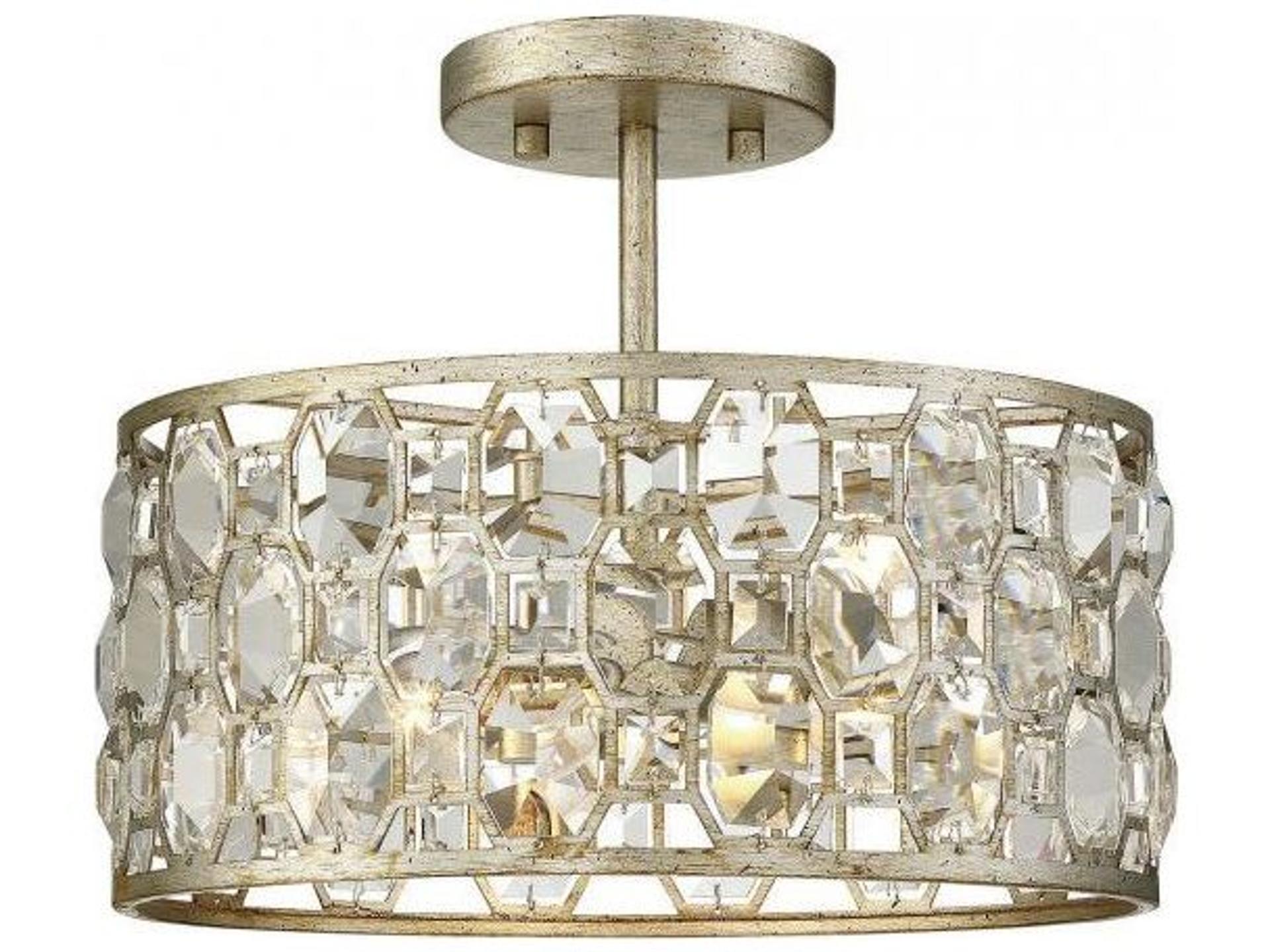 Savoy House Meridian 2-Light Silver Gold Crystal Drum Geometric Semi Flush Mount