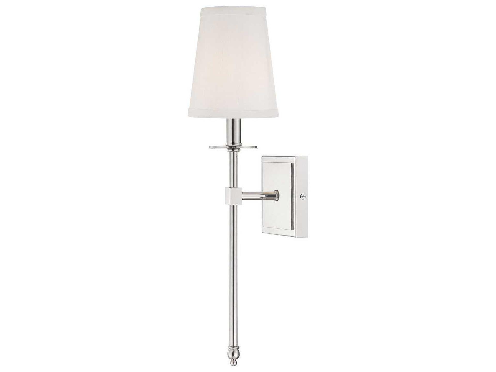 Monroe 1-Light Wall Sconce in Polished Nickel with White Fabric Shade