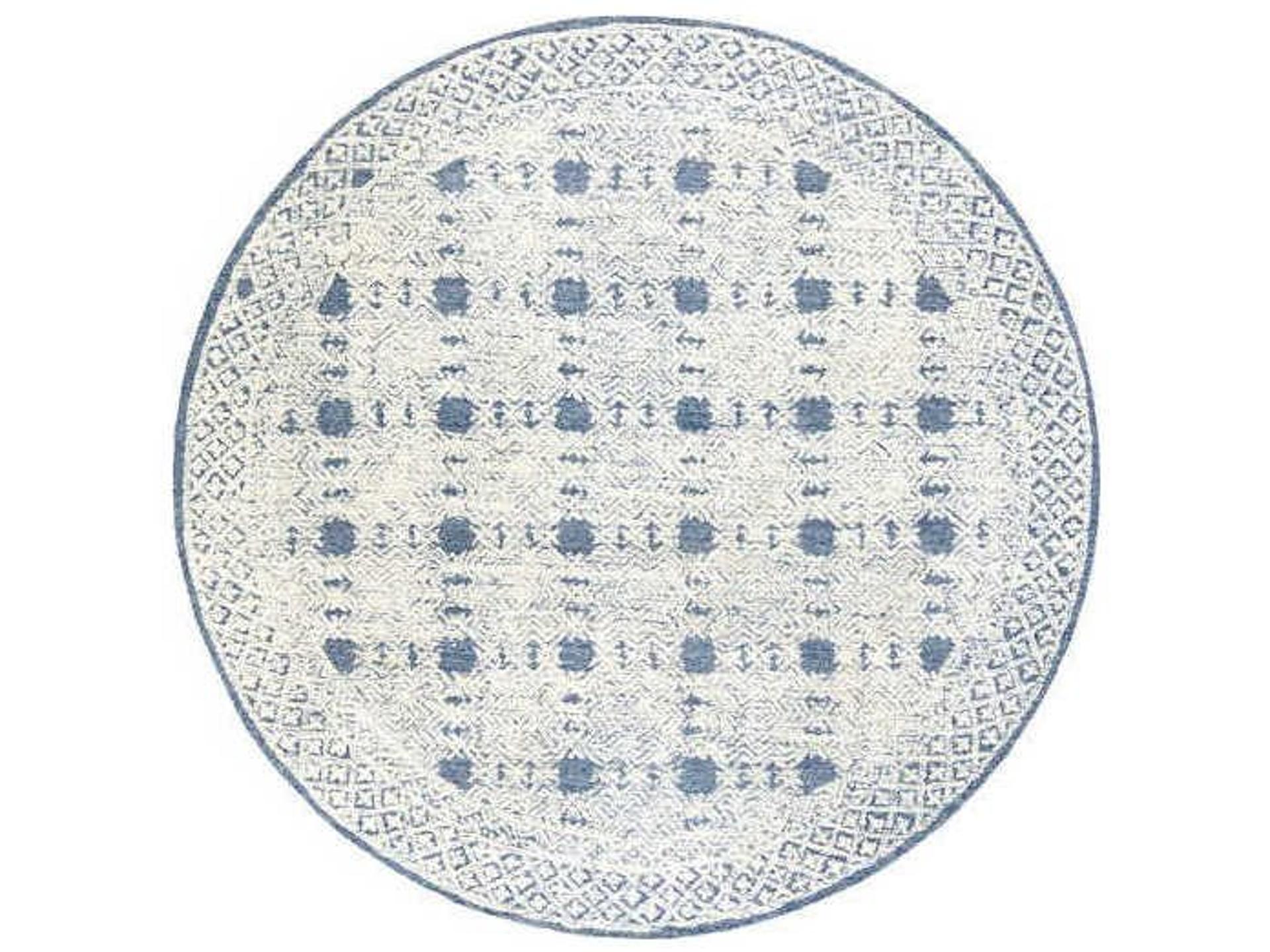 Louvre 8-Foot Round Hand Tufted Wool Area Rug in Navy and Cream