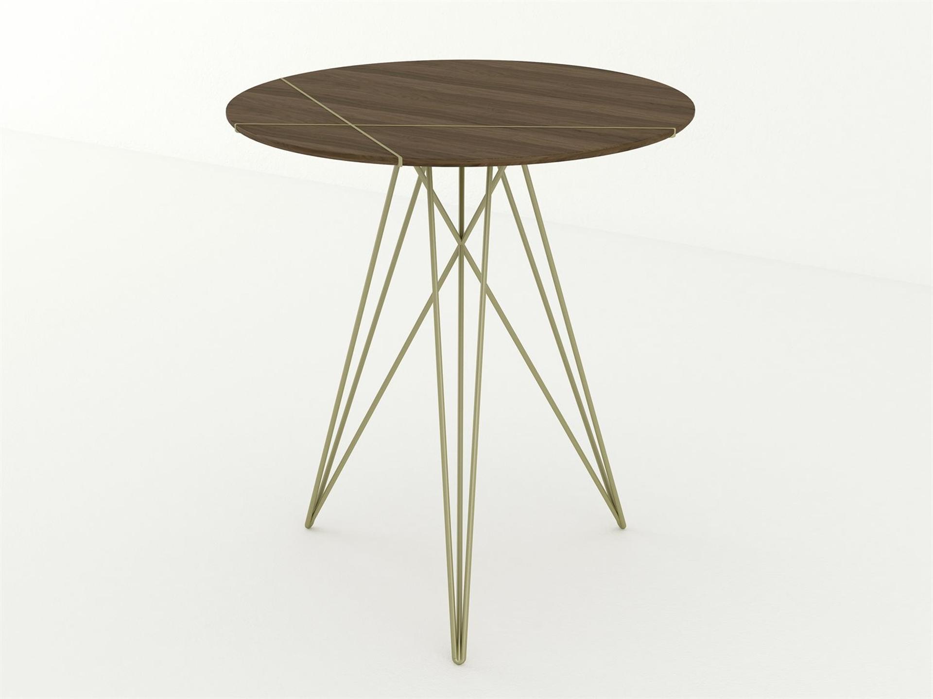 Round Wood Brassy Gold End Table