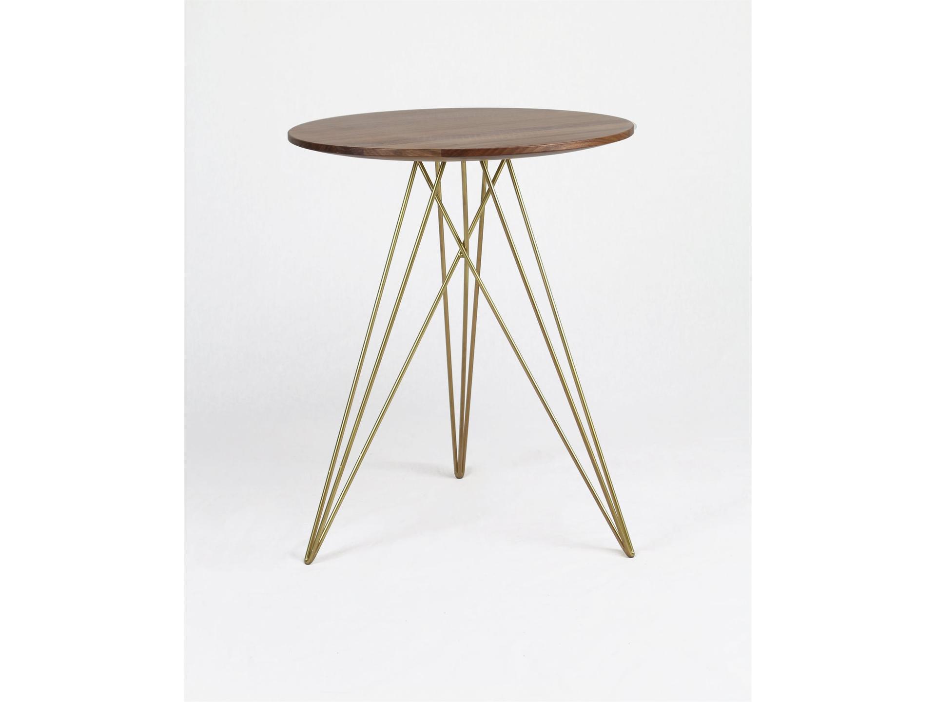 Round Wood Brassy Gold End Table