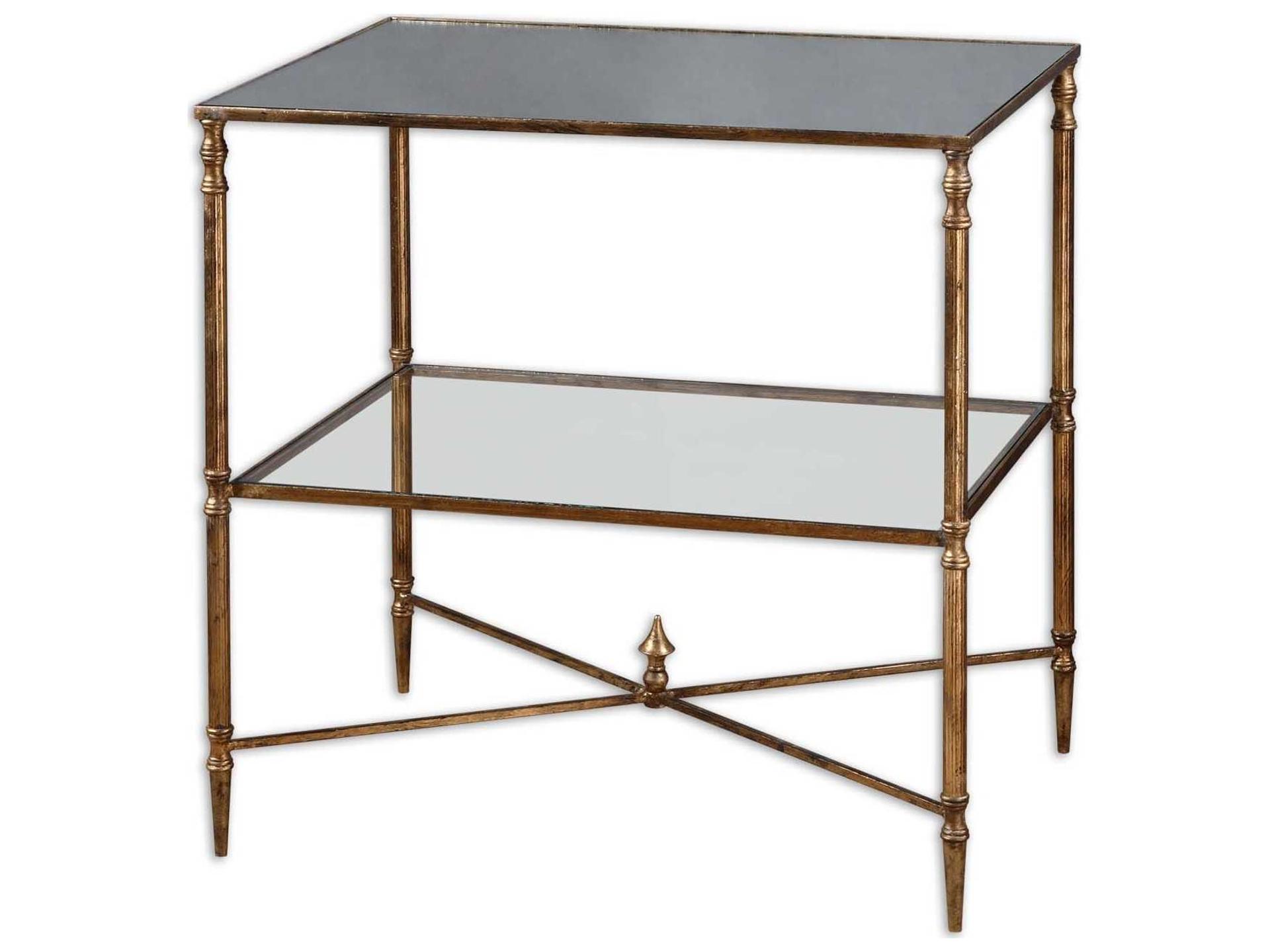 Henzler Gold Leaf Mirrored Glass End Table