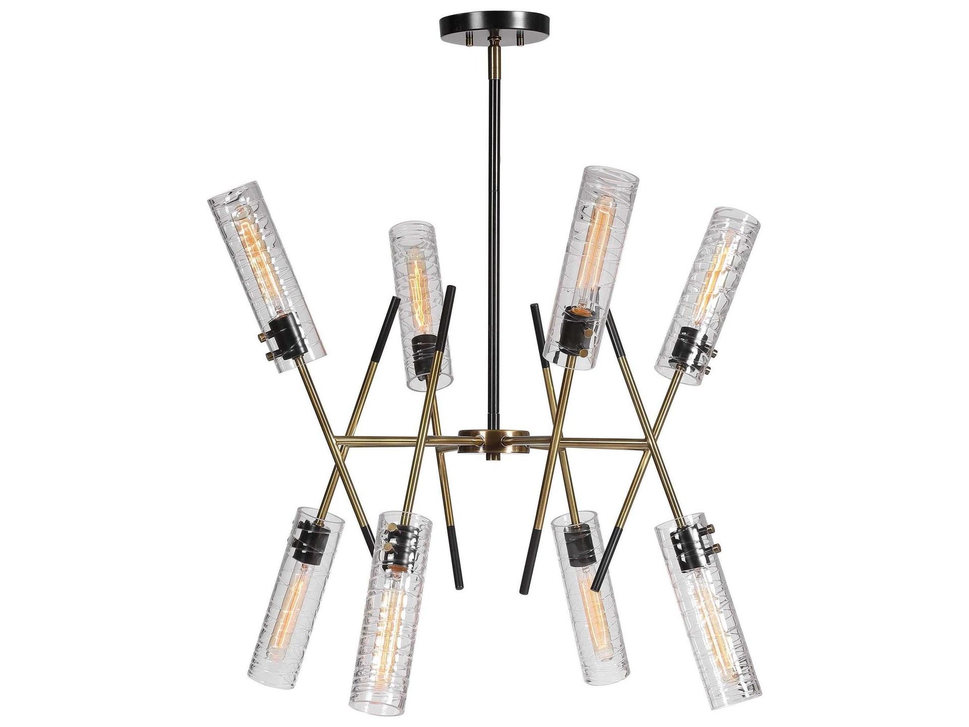 Telesto 8-Light Linear Pendant in Textured Black and Antique Brass