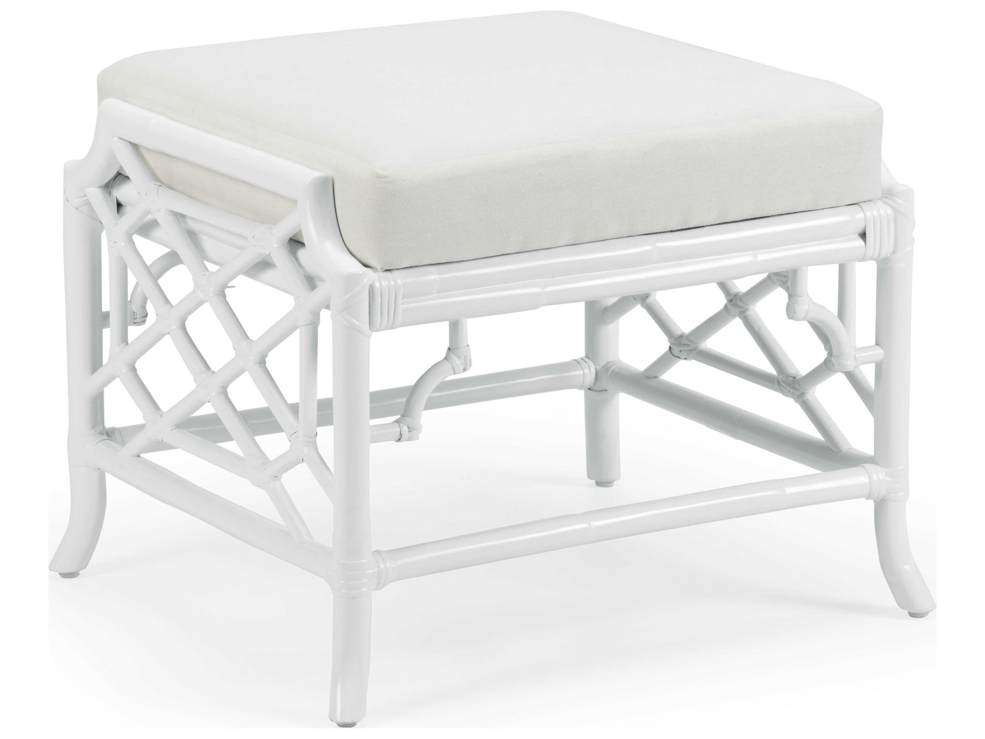 Wild Palm Rattan Ottoman with White Fabric Cushion