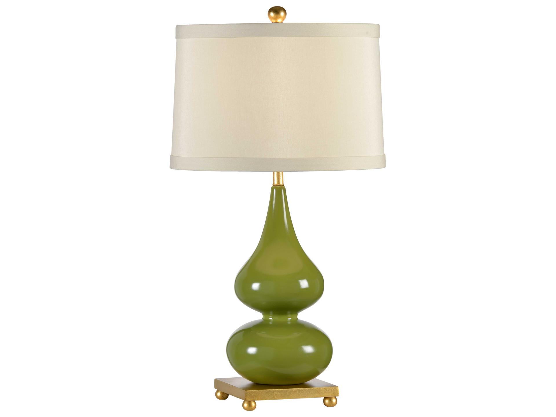 Whitney 1-Light Double Gourd Ceramic Table Lamp in Toad Green Glaze