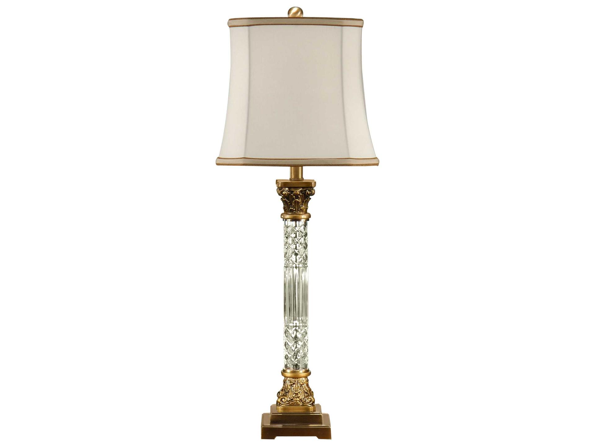 Wildwood Crystal Column Clear Eggshell Silkette Brass Buffet Lamp