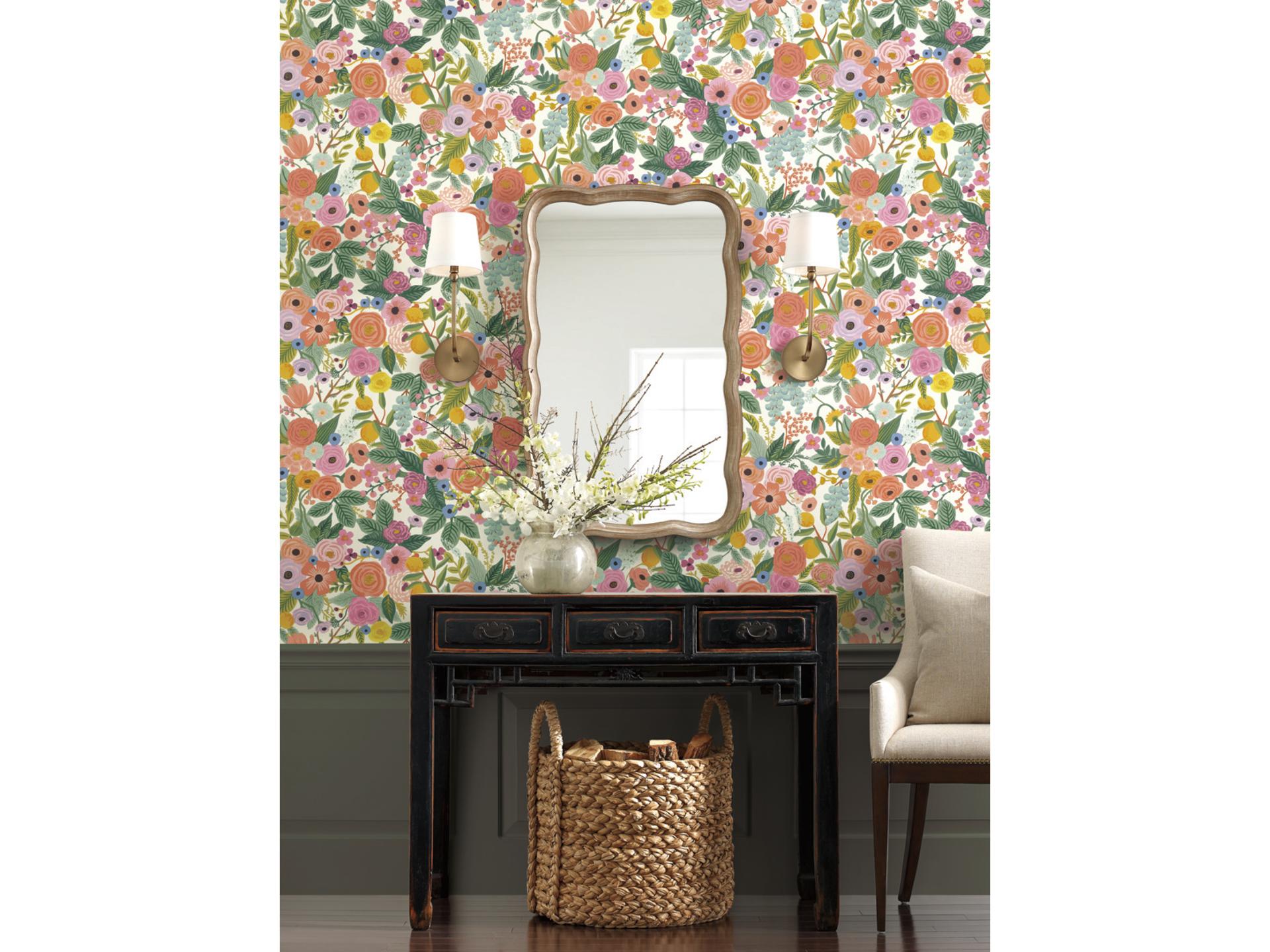 Garden Party Coral & Orange Patterned Wallpaper