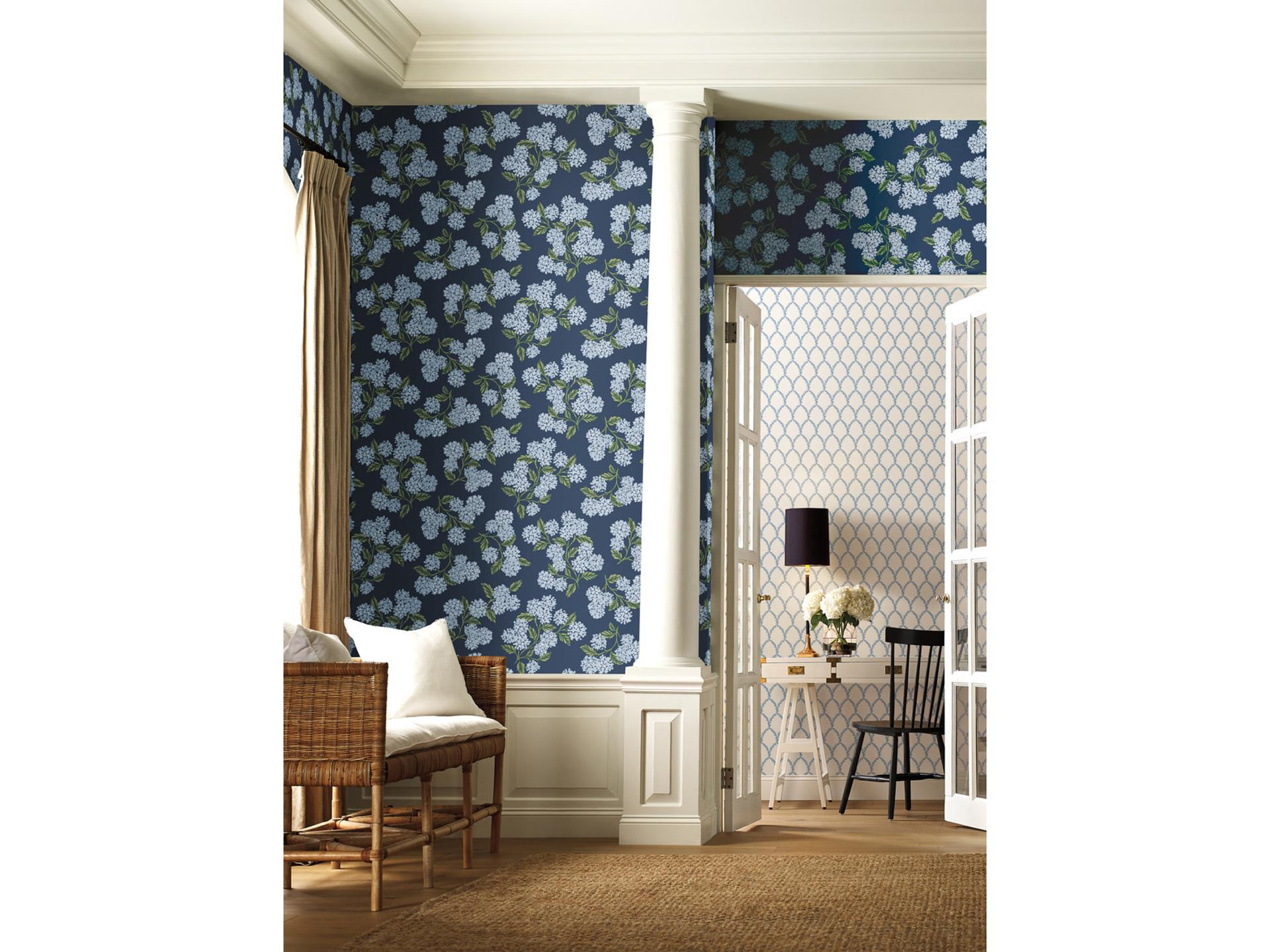Hydrangea Navy Unpasted Non-Woven Wallpaper Rifle Paper Co.
