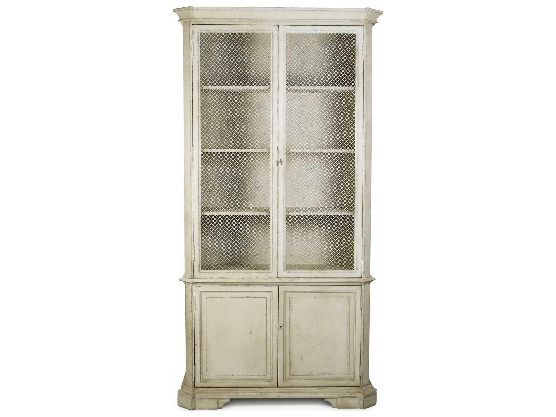 Brian Distressed Pine Wood Display Cabinet in Taupe