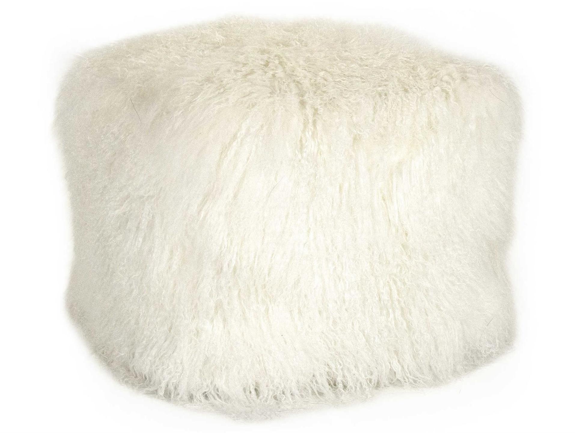 Tibetan White Lamb Fur Pouf Modern Accent Seating