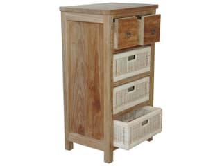 Anderson Teak Safari Occasional Table with Drawer & Rattan Baskets