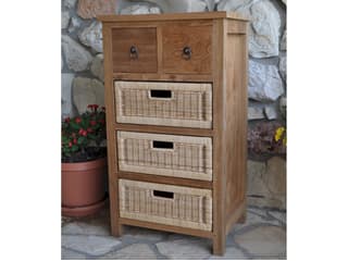 Anderson Teak Safari Occasional Table with Drawer & Rattan Baskets