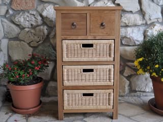 Anderson Teak Safari Occasional Table with Drawer & Rattan Baskets