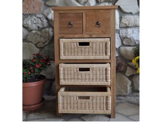 Anderson Teak Safari Occasional Table with Drawer & Rattan Baskets
