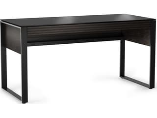 Corridor 60 Inch Office Desk in Charcoal Stained Ash and Satin-Etched Glass