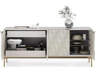 BDI Mesa 79" Stone Brushed Brass Clear Credenza Sideboard
