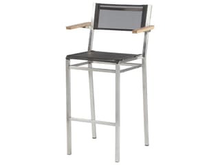 Equinox Bar Stool - Natural Teak Arms - Charcoal Textilene Sling