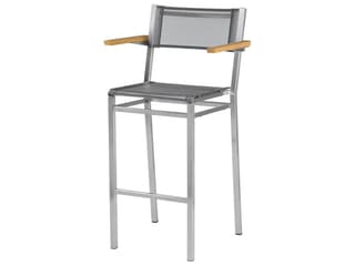 Equinox Bar Stool - Natural Teak Arms - Platinum Textilene Sling