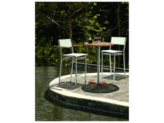 Barlow Tyrie Equinox Bar Stool - Natural Teak Arms - Pearl Textilene Sling