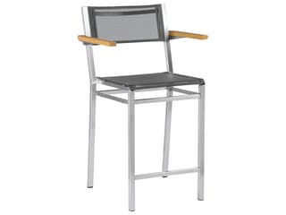 Equinox Counter Stool - Natural Teak Arms - Charcoal Textilene Sling