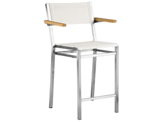 Equinox Counter Stool - Natural Teak Arms - Pearl Textilene Sling