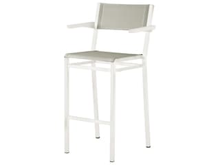 Equinox Bar Stool - Arctic White Powder-Coated Stainless Steel Frame - Seagull Sunbrella Sling