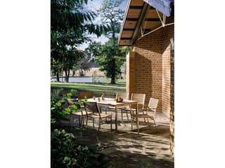 Barlow Tyrie Equinox Dining Table Stainless Steel Natural Teak 59"W x 39"D x 29"H