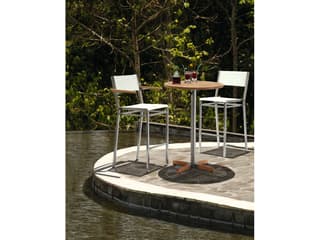 Barlow Tyrie Equinox Round Bar Bistro Table Stainless Steel Natural Teak 26"W x 26"D x 39"H