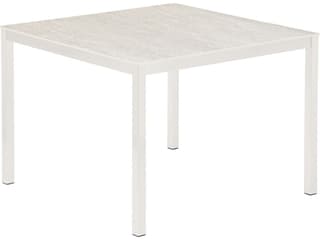 Equinox Square Dining Table Arctic White Stainless Steel Frost Ceramic