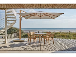Barlow Tyrie Monterey Square Dining Table Natural Teak Oxide Ceramic No Umbrella Hole