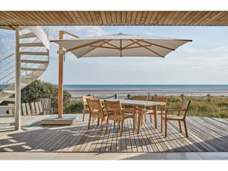 Barlow Tyrie Monterey Dining Table Natural Teak Oxide Ceramic No Umbrella Hole 79"W x 39"D x 29"H