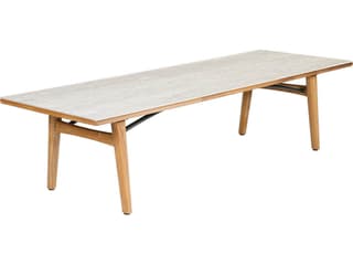 Barlow Tyrie Monterey Dining Table Natural Teak Frost Ceramic No Umbrella Hole 118"W x 39"D x 29"H
