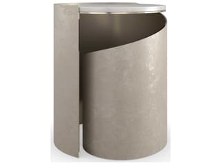 Caracole Classic Nautilus 20" Round Stone Taupe Silver Leaf Whisper Of Gold End Table