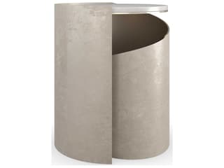 Caracole Classic Nautilus 20" Round Stone Taupe Silver Leaf Whisper Of Gold End Table