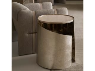 Caracole Classic Nautilus 20" Round Stone Taupe Silver Leaf Whisper Of Gold End Table