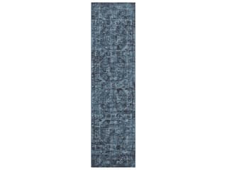 Aberdeen Floral Runner Area Rug in Baltic Blue and Charcoal