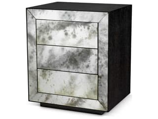 Bogart Charcoal Grey Oak Veneer Antique Mirror Glass Nightstand