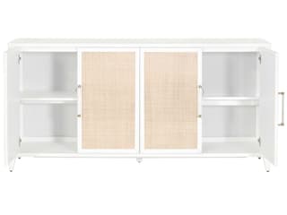 Essentials for Living Traditions Holland 71" Rubberwood Matte White Natural Brushed Brass Media Console