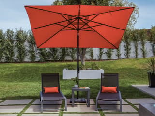 15 ft patio umbrella with solar lights and base 15' Solar Patio Umbrella - 36 LED Lights & UPF50+