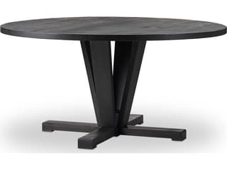 Four Hands Harmon Cobain Round Wood Flint Black Dining Table