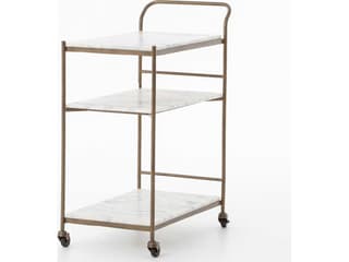 Four Hands Marlow Antique Brass White Marble Bar Cart